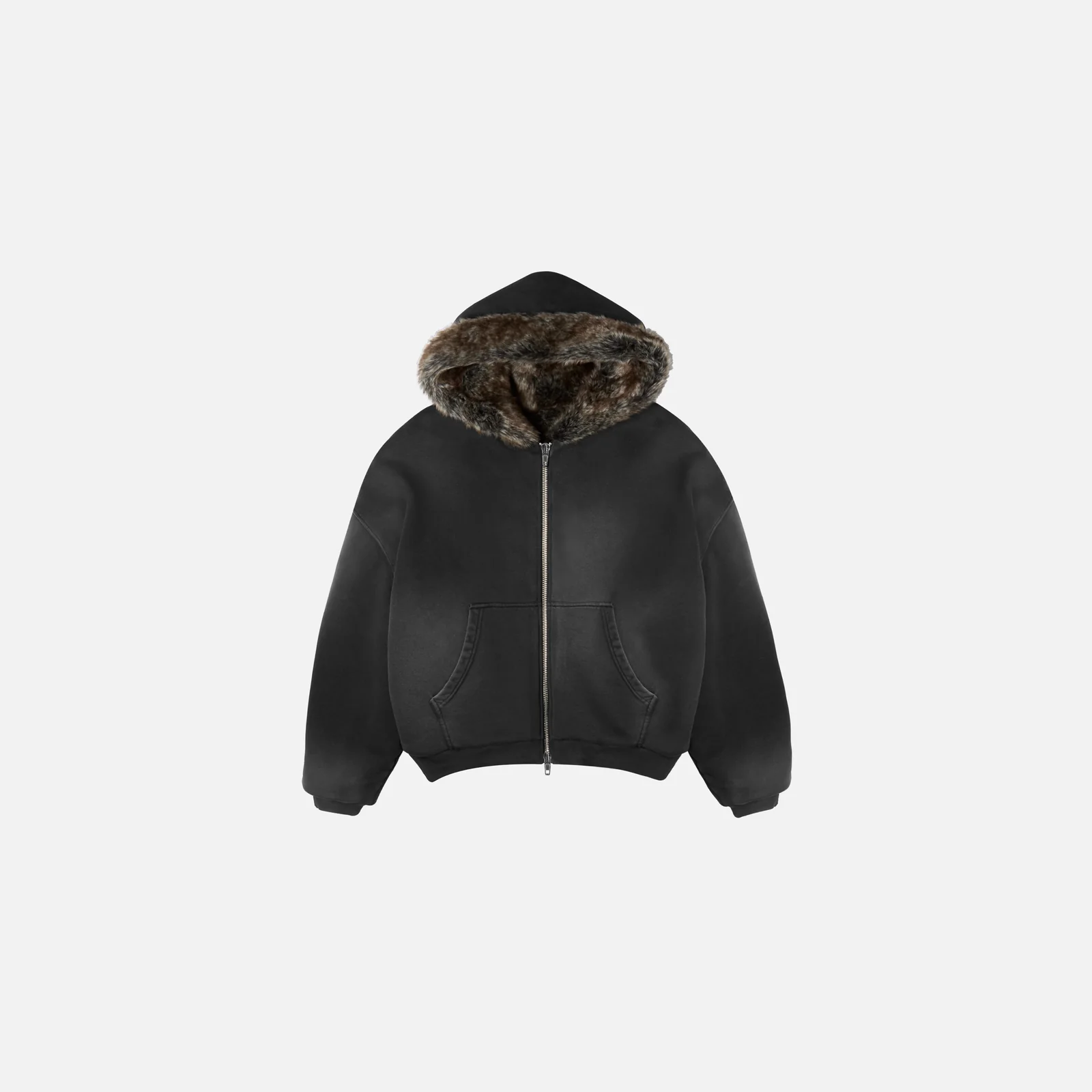 Faux Fur Lined Sun Faded Zip Up Hoodie Faux Fur Lined Sun Faded Zip Up Hoodie